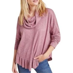 Anthropologie Maeve Addie Ruffled Hacci Pointelle & Ribbed Pullover in Mauve